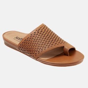 SoftWalk Corsica II Tan Leather Slip-on Flat Sandal 8.5W Wide